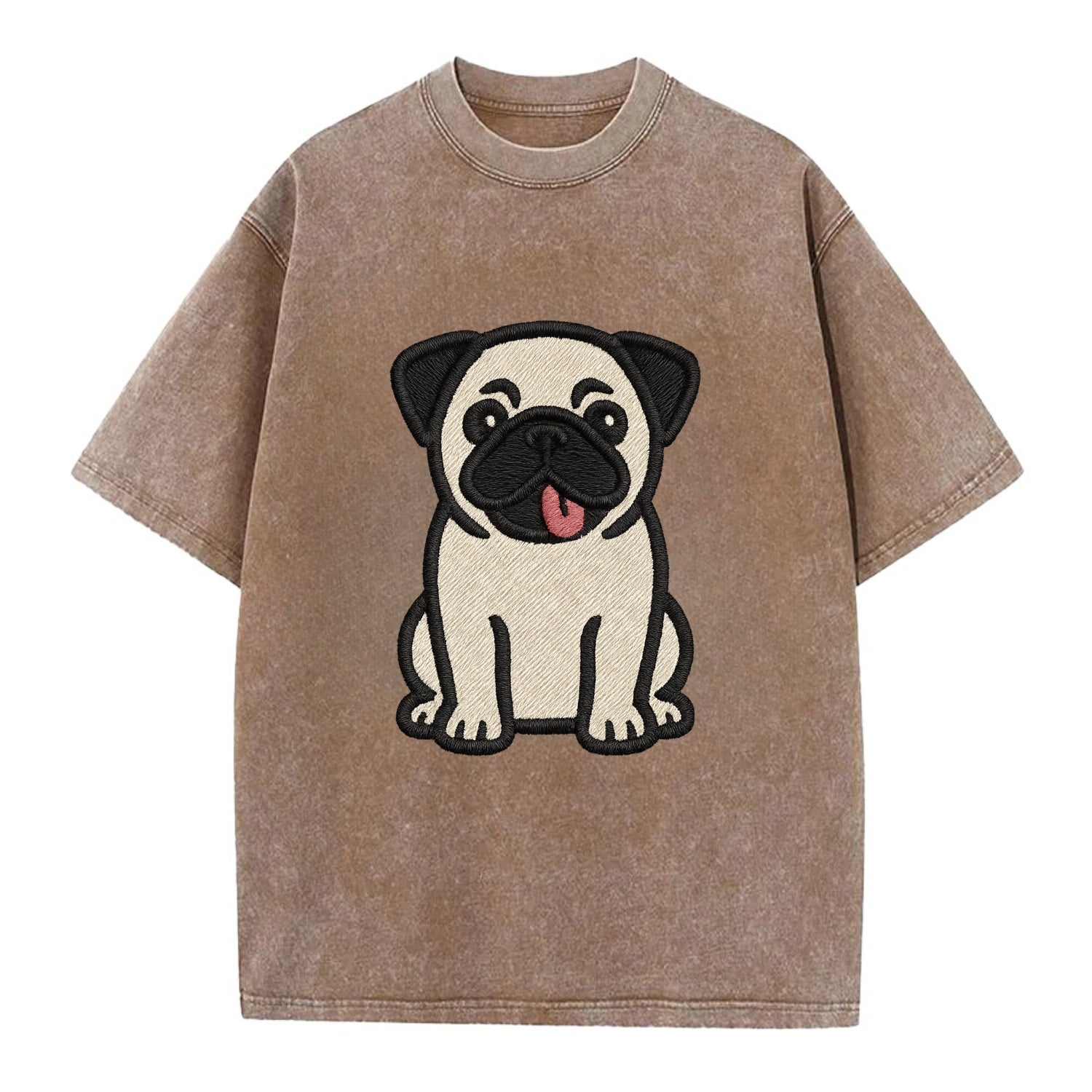 Pug - Tilted head with tongue out - Vint Vintage T-shirt - Brown