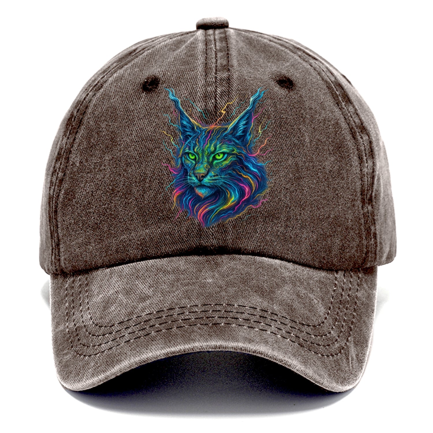 Wild lynx with ear tufts transforming into liquid mercury flows, silver and gold - Classic Cap - Brown