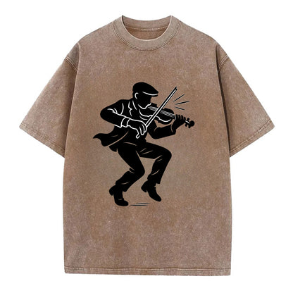 Irish folk musician traditional jig - Vintage T-shirt - Brown