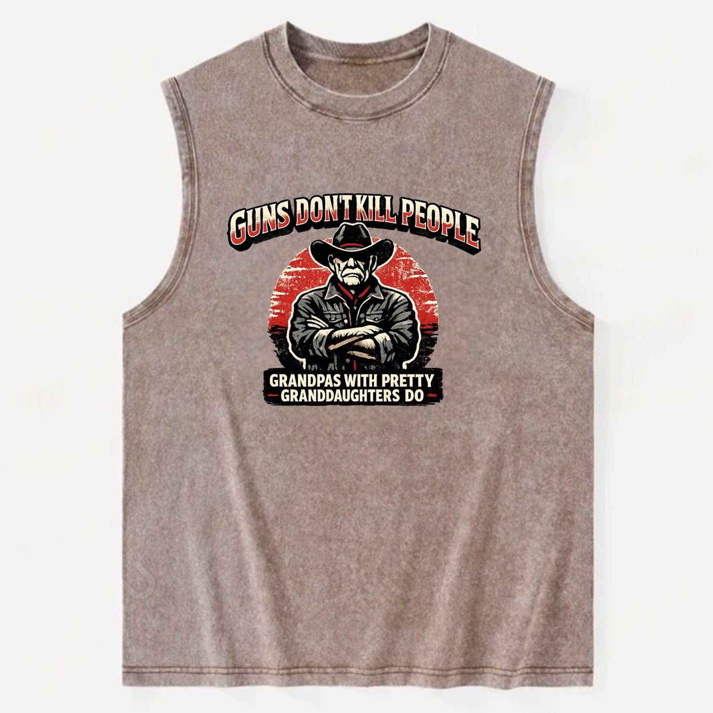 Grandpas Pretty Granddaughters - Cowboy - Vintage Washed Tank - Brown