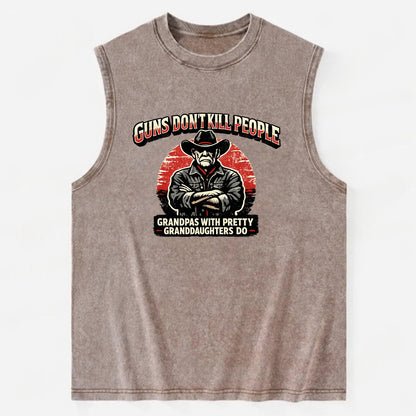 Grandpas Pretty Granddaughters - Cowboy - Vintage Washed Tank - Brown