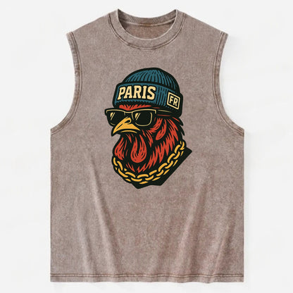 Paris Rooster - Vintage Washed Tank - Brown