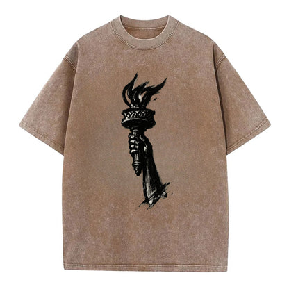 Statue of Liberty torch - freedom and democracy ink painting - Vintage T-shirt - Brown
