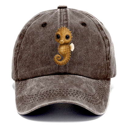 Baby Seahorse - curled tail, snout, large eyes, front-facing, delicate and cute - Classic Cap - Brown