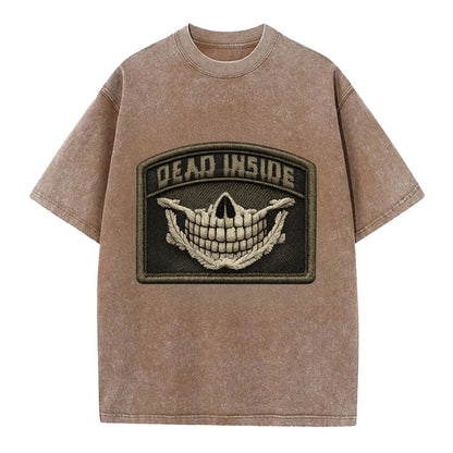 DEAD INSIDE SMILE - skeleton smile in white , dark humor - Vintage T-shirt - Brown