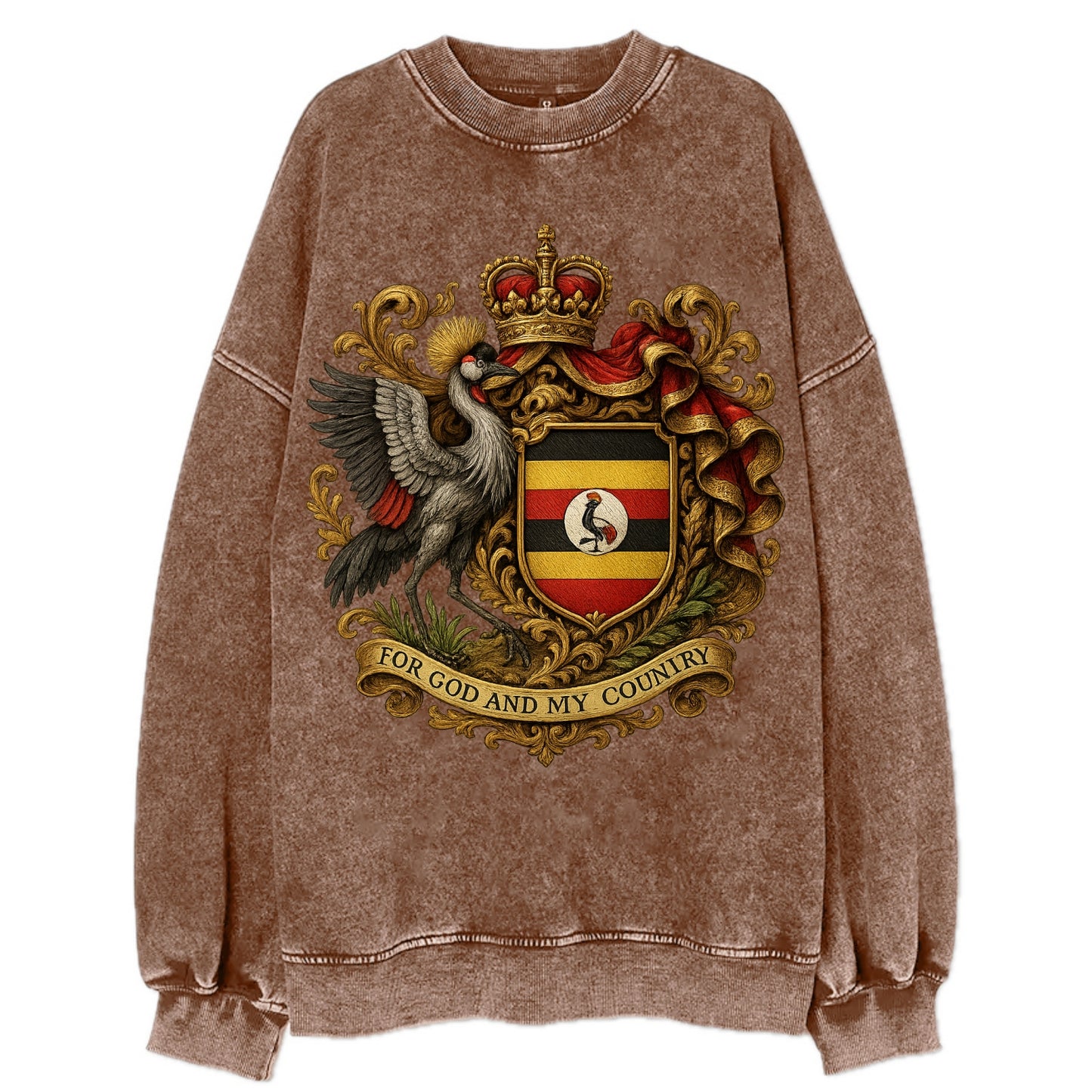 Uganda Crested Crane Emblem  - Vintage Sweatshirt - Brown