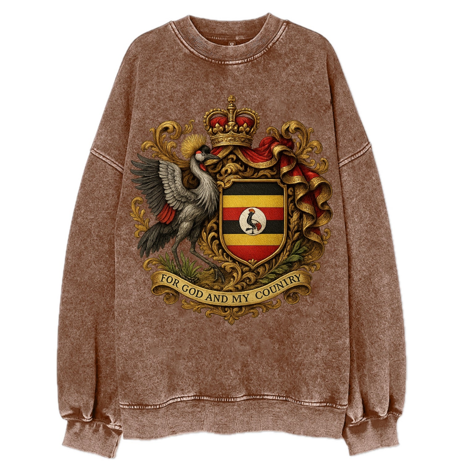 Uganda Crested Crane Emblem  - Vintage Sweatshirt - Brown