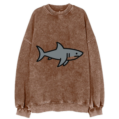 Great White Shark - Gray predator flat side profile - Vintage Sweatshirt - Brown