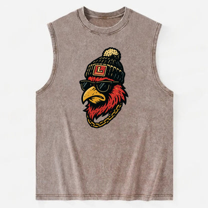 Louisville Cardinal wearing Louisville beanie with L patch - Vintage Washed Tank - Brown