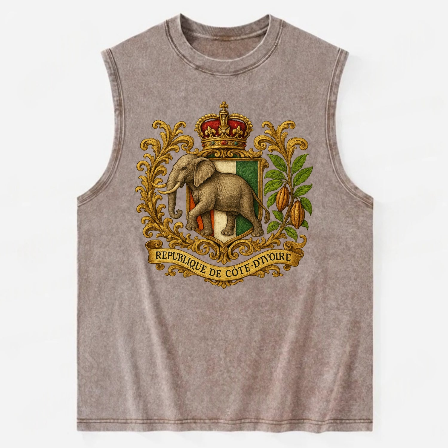 Ivory Coast Heritage Badge  - Vintage Washed Tank - Brown
