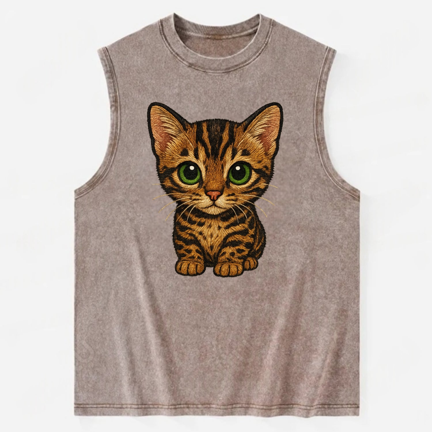 Baby Bengal Kitten - spotted/marbled wild coat, green eyes, athletic build, - Vintage Washed Tank - Brown