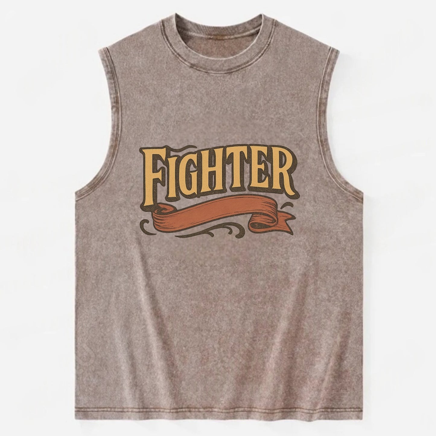 Bold typography design - "FIGHTER" - never giving up, battling on - Vintage Washed Tank - Brown