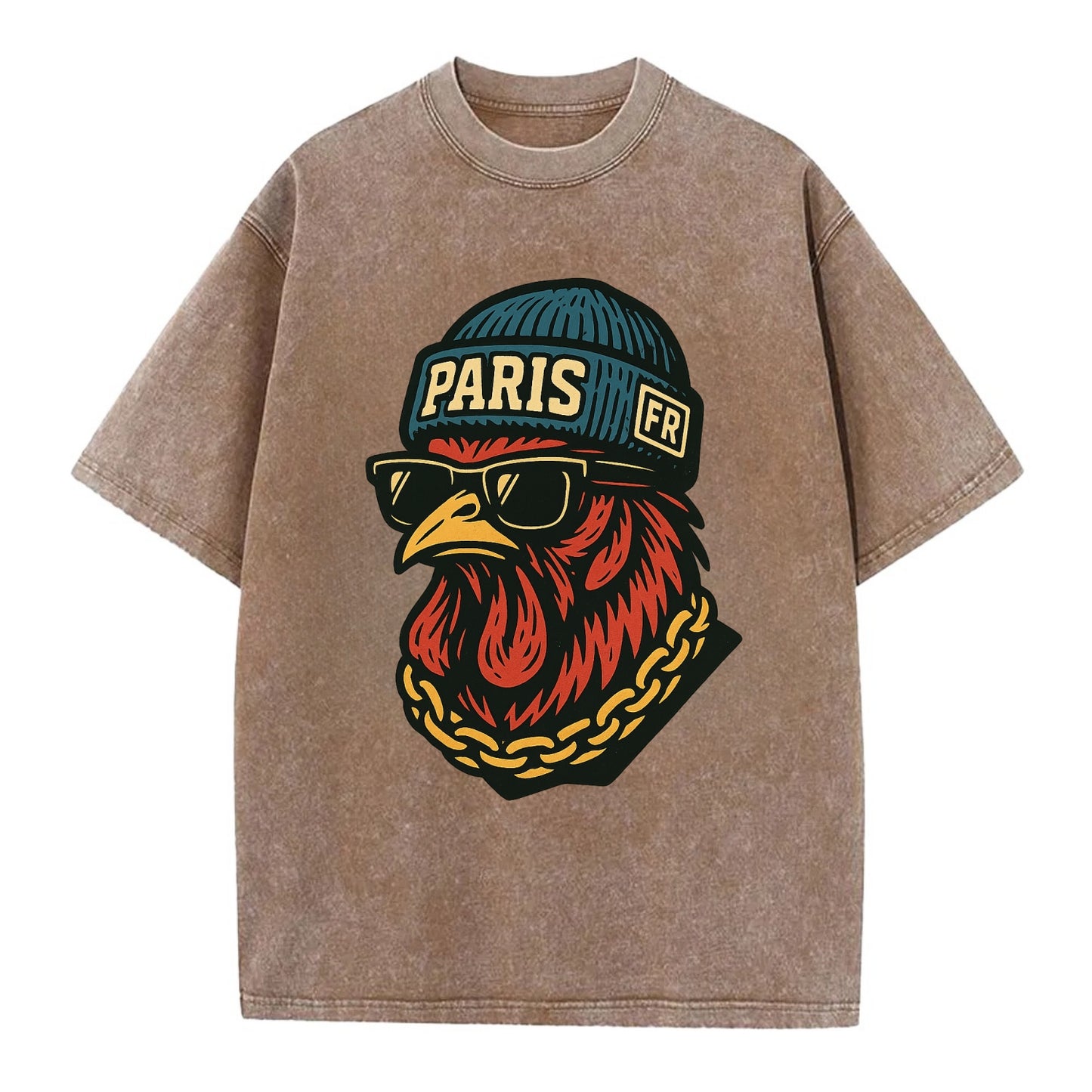 Paris Rooster - Vintage T-shirt - Brown