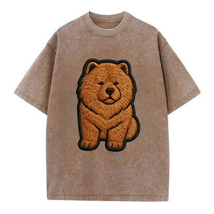 Chow Chow - Trendy lion-mane design with - Vintage T-shirt - Brown