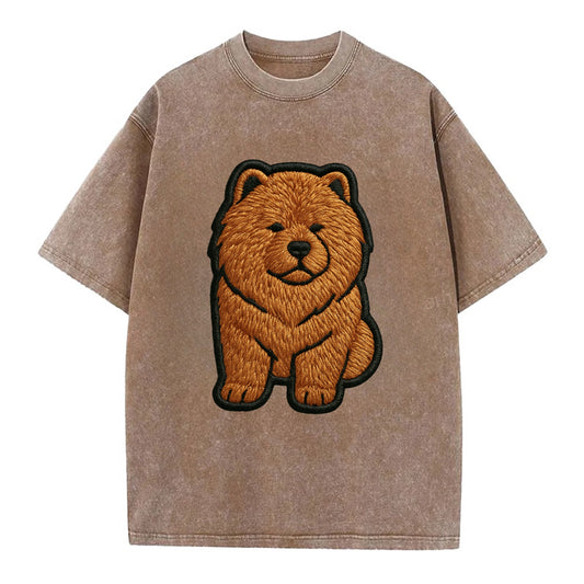 Chow Chow - Trendy lion-mane design with - Vintage T-shirt - Brown