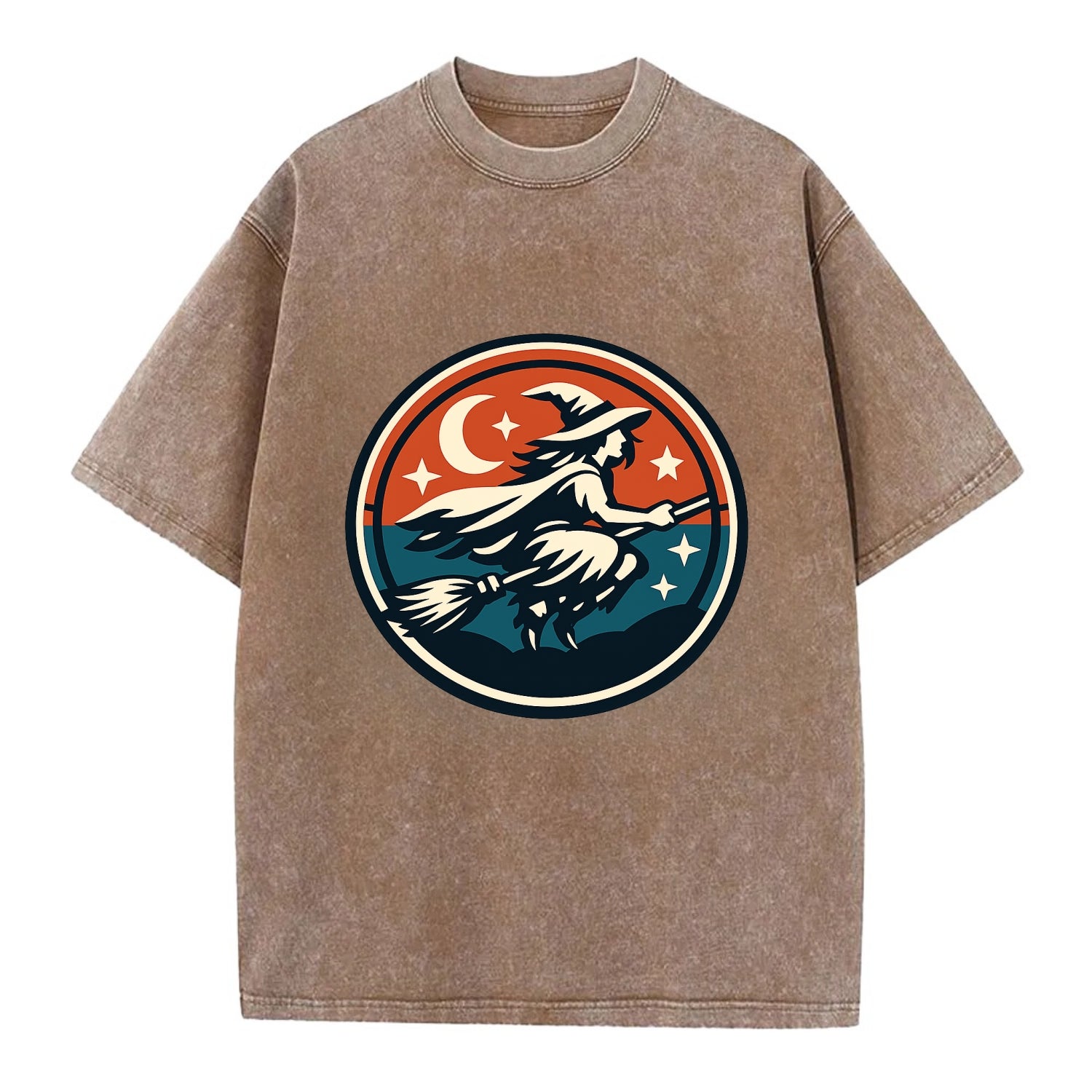 Mystic Night Witch Emblem - Vintage T-shirt - Brown