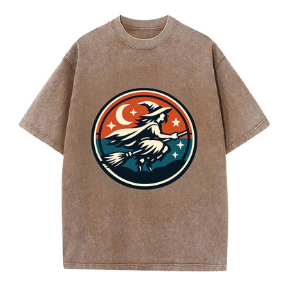 Mystic Night Witch Emblem - Vintage T-shirt - Brown