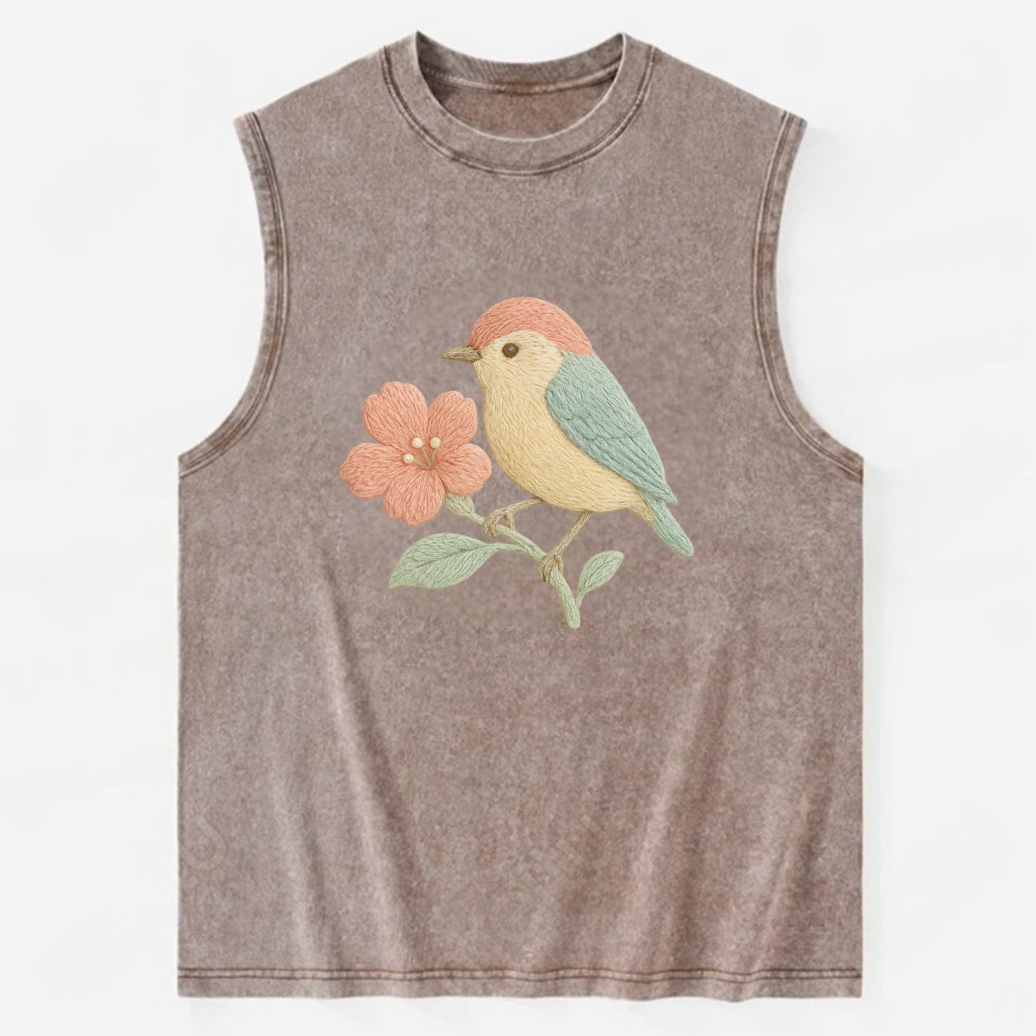 Peach Flowerpecker - Vintage Washed Tank - Brown