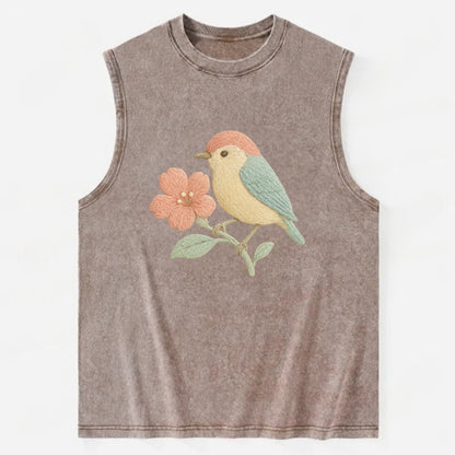 Peach Flowerpecker - Vintage Washed Tank - Brown
