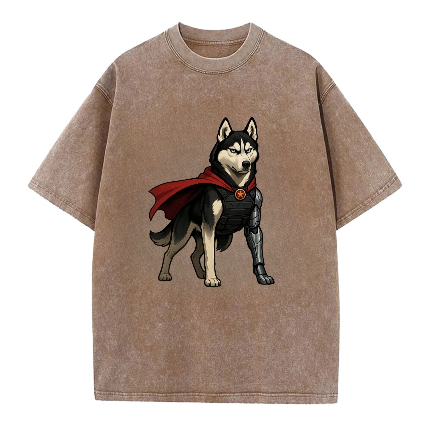 Siberian Husky Winter Soldier  - Vintage T-shirt - Brown