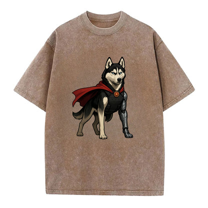 Siberian Husky Winter Soldier  - Vintage T-shirt - Brown