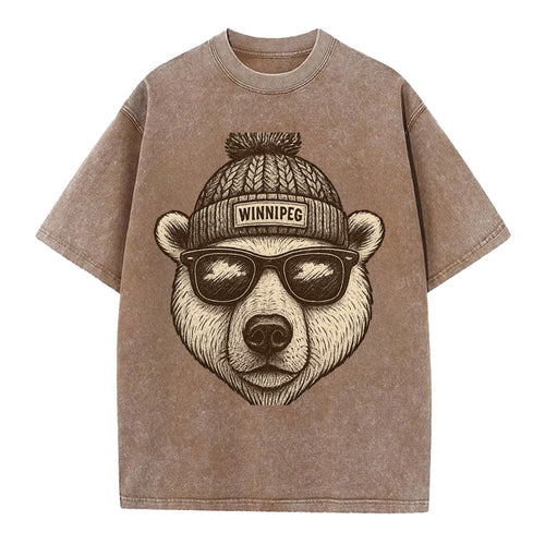 Winnipeg Polar Bear wearing Winnipeg beanie with pom pom and wayfarer sunglasses - Vintage T-shirt