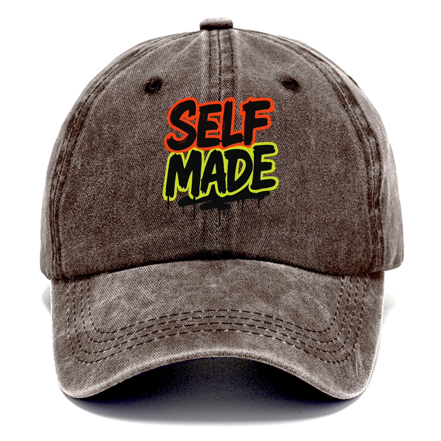 Bold typography design - "SELF MADE" - built from nothing, earned success - Classic Cap - Brown