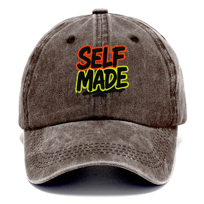 Bold typography design - "SELF MADE" - built from nothing, earned success - Classic Cap - Brown