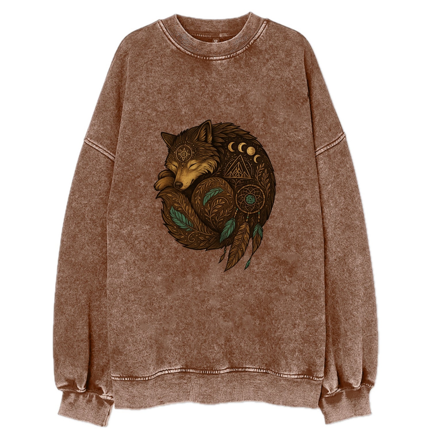 Sleeping Wolf Peace  - Vintage Sweatshirt - Brown
