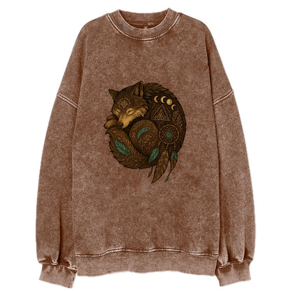 Sleeping Wolf Peace  - Vintage Sweatshirt - Brown
