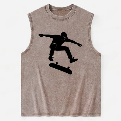 Skateboarder doing kickflip trick - Vintage Washed Tank - Brown