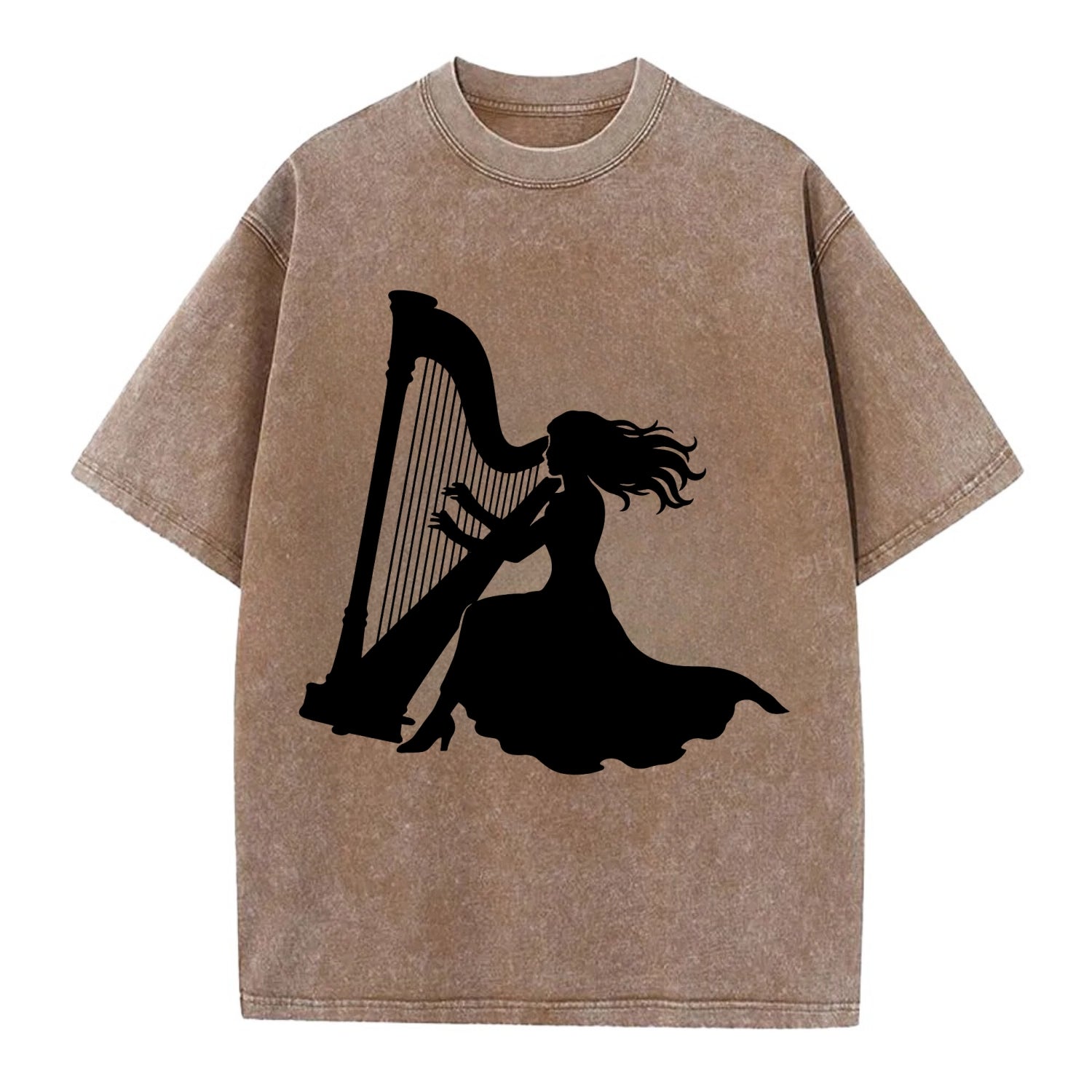 Harpist playing ethereal melody - Vintage T-shirt - Brown