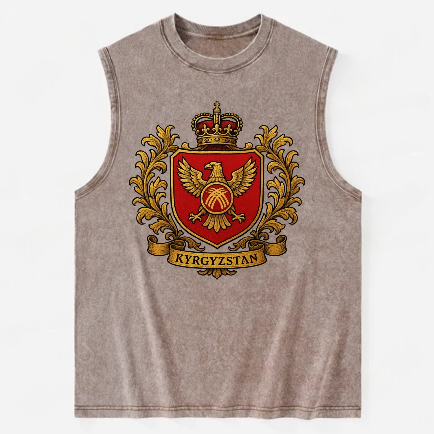 Kyrgyzstan Heritage Badge  - Vintage Washed Tank - Brown