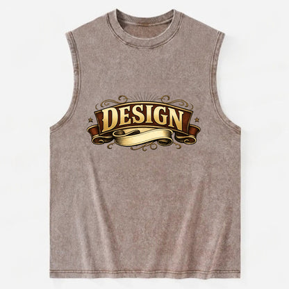 Bold typography design - "DESIGN" - intentional creation, aesthetic planning - Vintage Washed Tank - Brown
