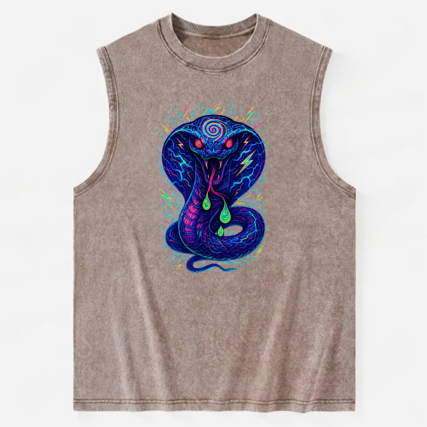 Mesmerizing cobra with hypnotic spiral patterns in the hood, scales that - Vintage Washed Tank - Brown
