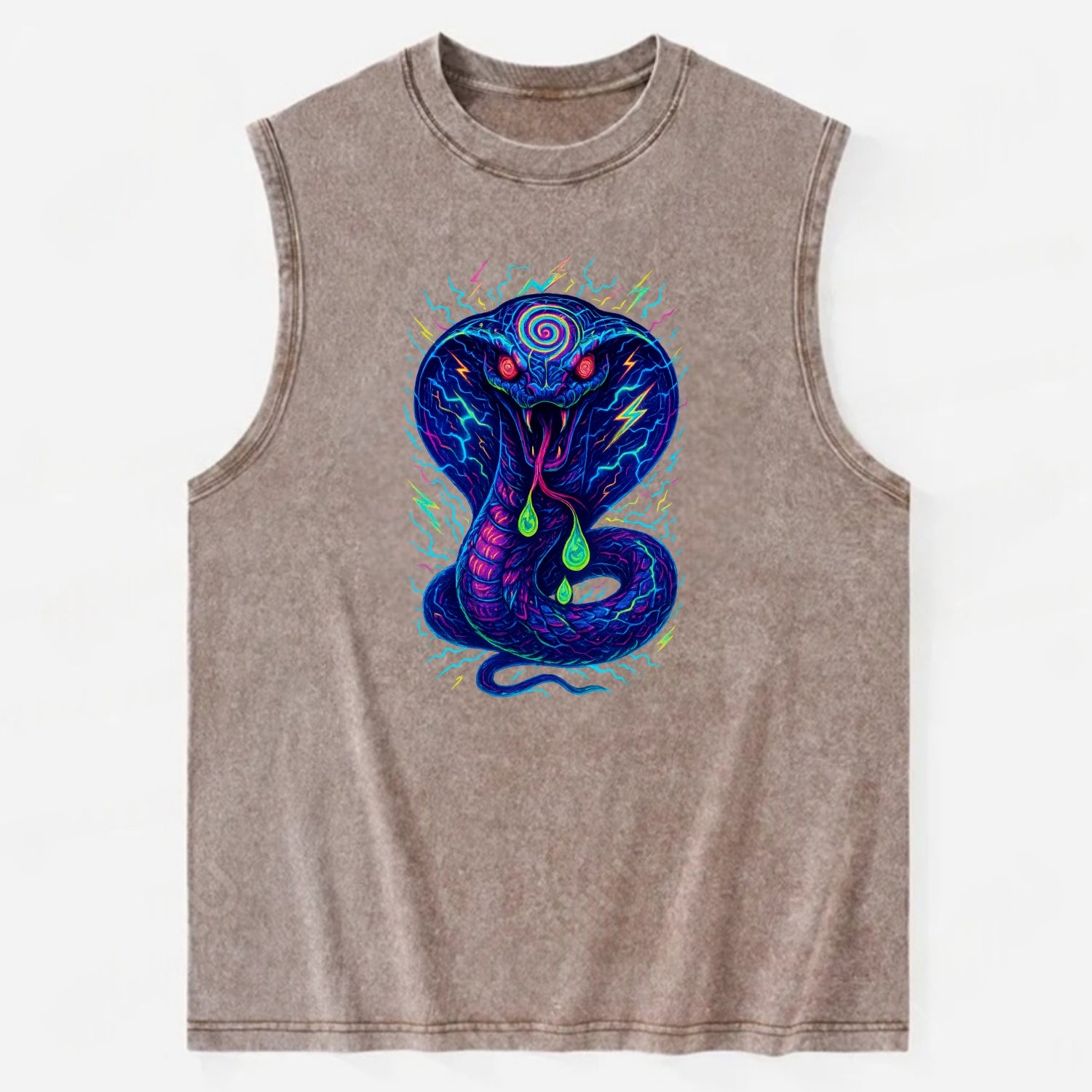 Mesmerizing cobra with hypnotic spiral patterns in the hood, scales that - Vintage Washed Tank - Brown