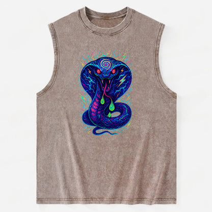Mesmerizing cobra with hypnotic spiral patterns in the hood, scales that - Vintage Washed Tank - Brown