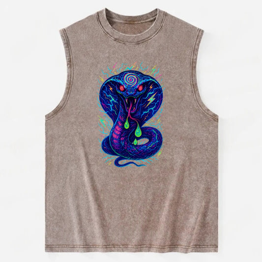 Mesmerizing cobra with hypnotic spiral patterns in the hood, scales that - Vintage Washed Tank - Brown