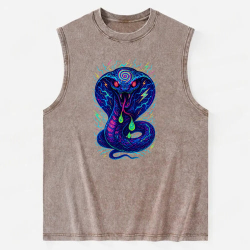 Mesmerizing cobra with hypnotic spiral patterns in the hood, scales that - Vintage Washed Tank