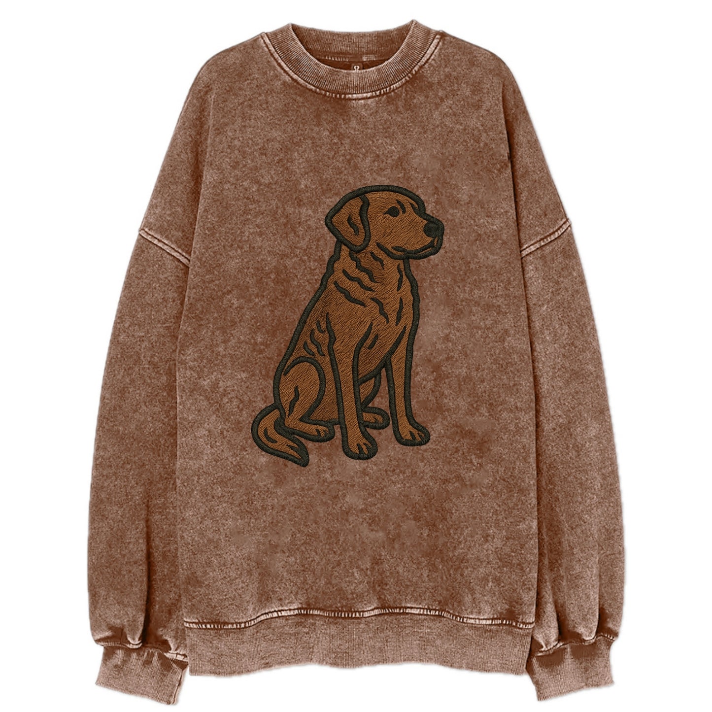 Chesapeake Bay Retriever - Brown wavy coat embroidered sitting pose - Vintage Sweatshirt - Brown