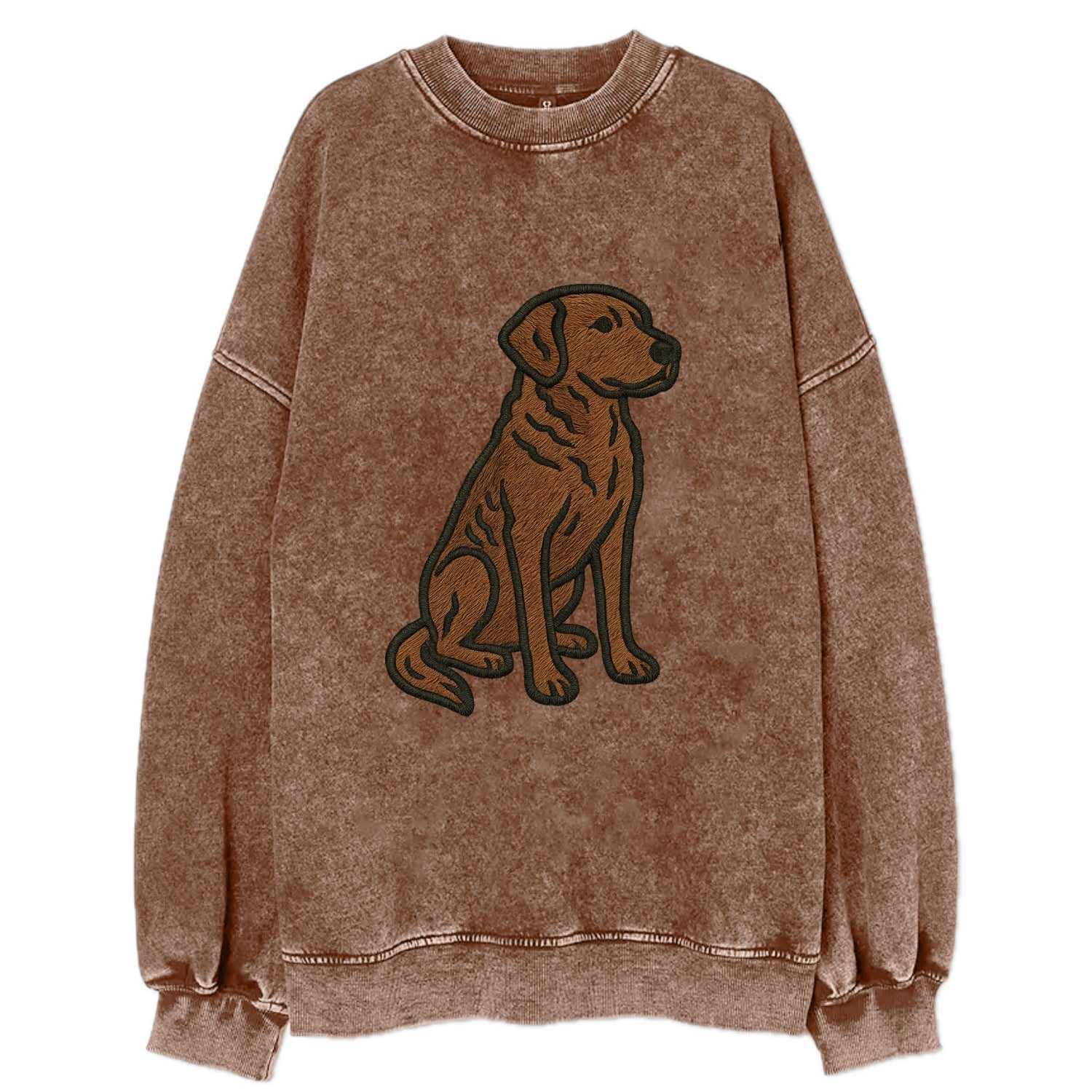 Chesapeake Bay Retriever - Brown wavy coat embroidered sitting pose - Vintage Sweatshirt - Brown