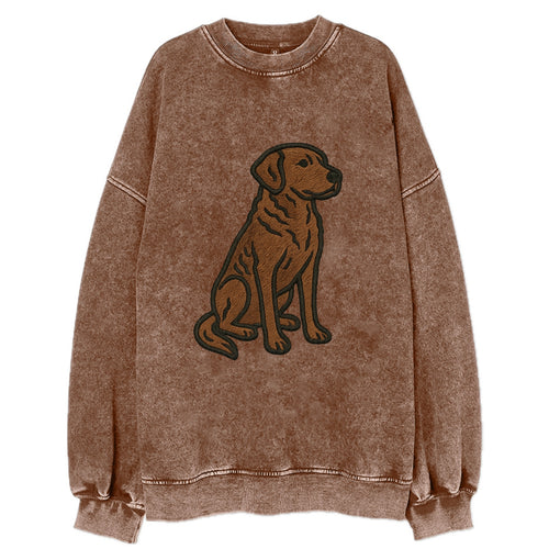 Chesapeake Bay Retriever - Brown wavy coat embroidered sitting pose - Vintage Sweatshirt