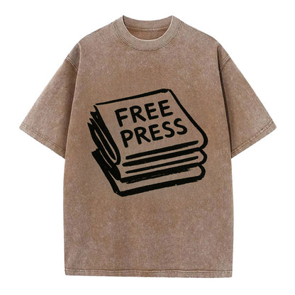 Stack of newspapers - free press bold ink brushstrokes - Vintage T-shirt - Brown