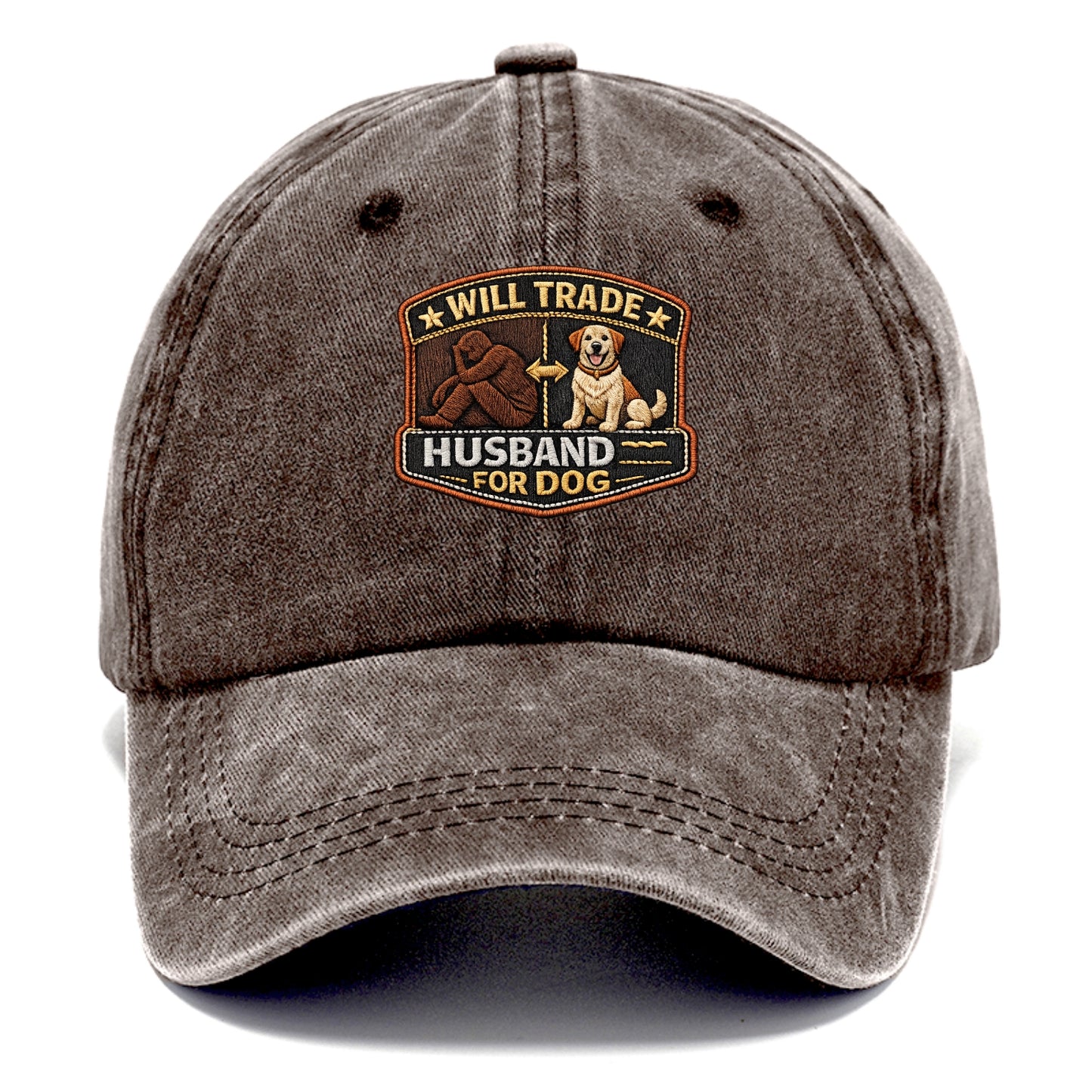 WILL TRADE HUSBAND FOR DOG - dog and man silhouette in brown , pet priority - Classic Cap - Brown