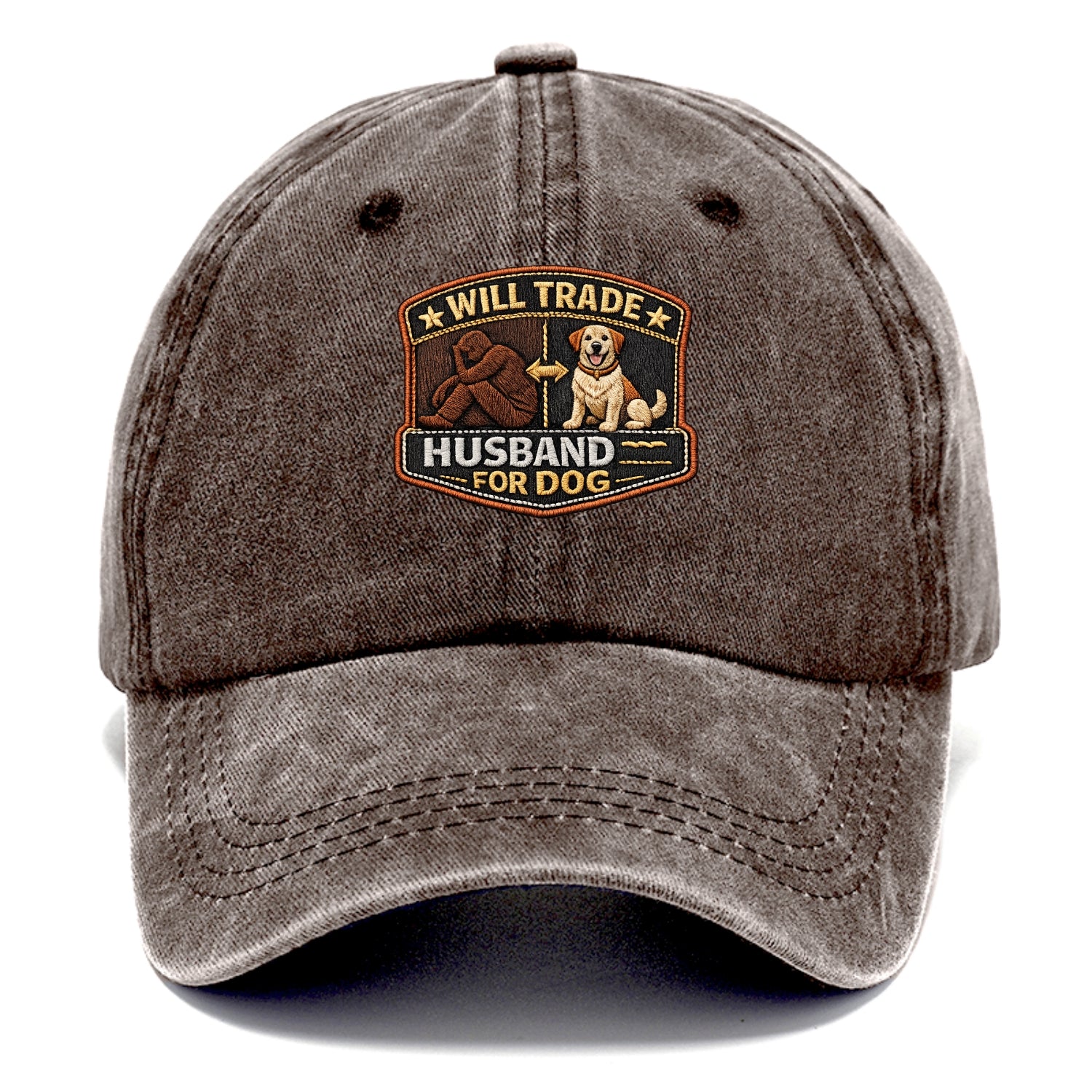 WILL TRADE HUSBAND FOR DOG - dog and man silhouette in brown , pet priority - Classic Cap - Brown