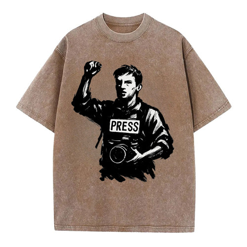 Journalist with camera - press freedom ink painting - Vintage T-shirt