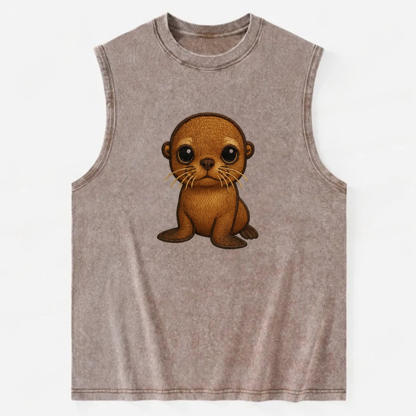 Baby California Sea Lion - golden brown, large expressive eyes, whiskers, - Vintage Washed Tank - Brown