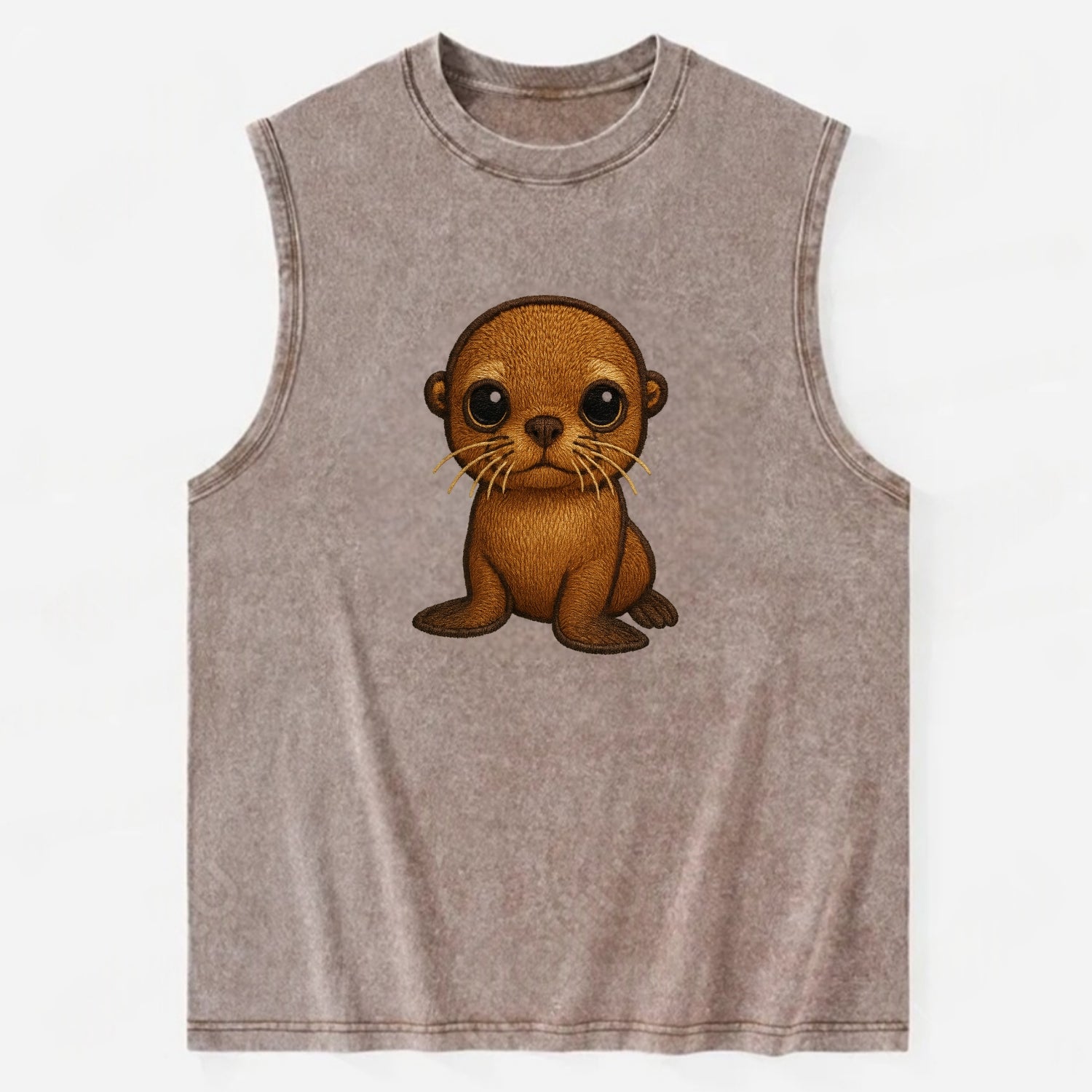 Baby California Sea Lion - golden brown, large expressive eyes, whiskers, - Vintage Washed Tank - Brown