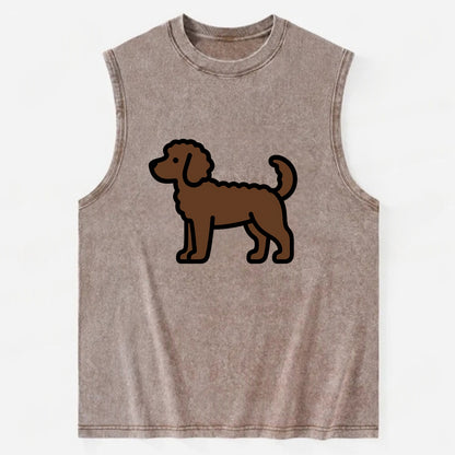 Labradoodle - Chocolate curly flat side profile - Vintage Washed Tank - Brown