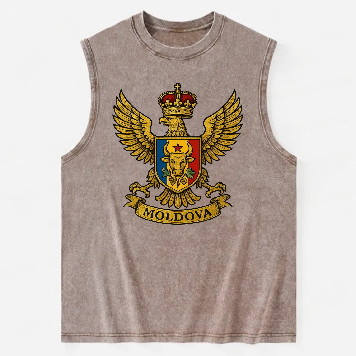 Moldova Heritage Badge  - Vintage Washed Tank - Brown